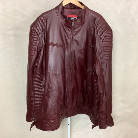 Franchise Club Burgundy Red Leather Raw X Moto Jacket Motorcycle Plus 6XL - Picture 1 of 7